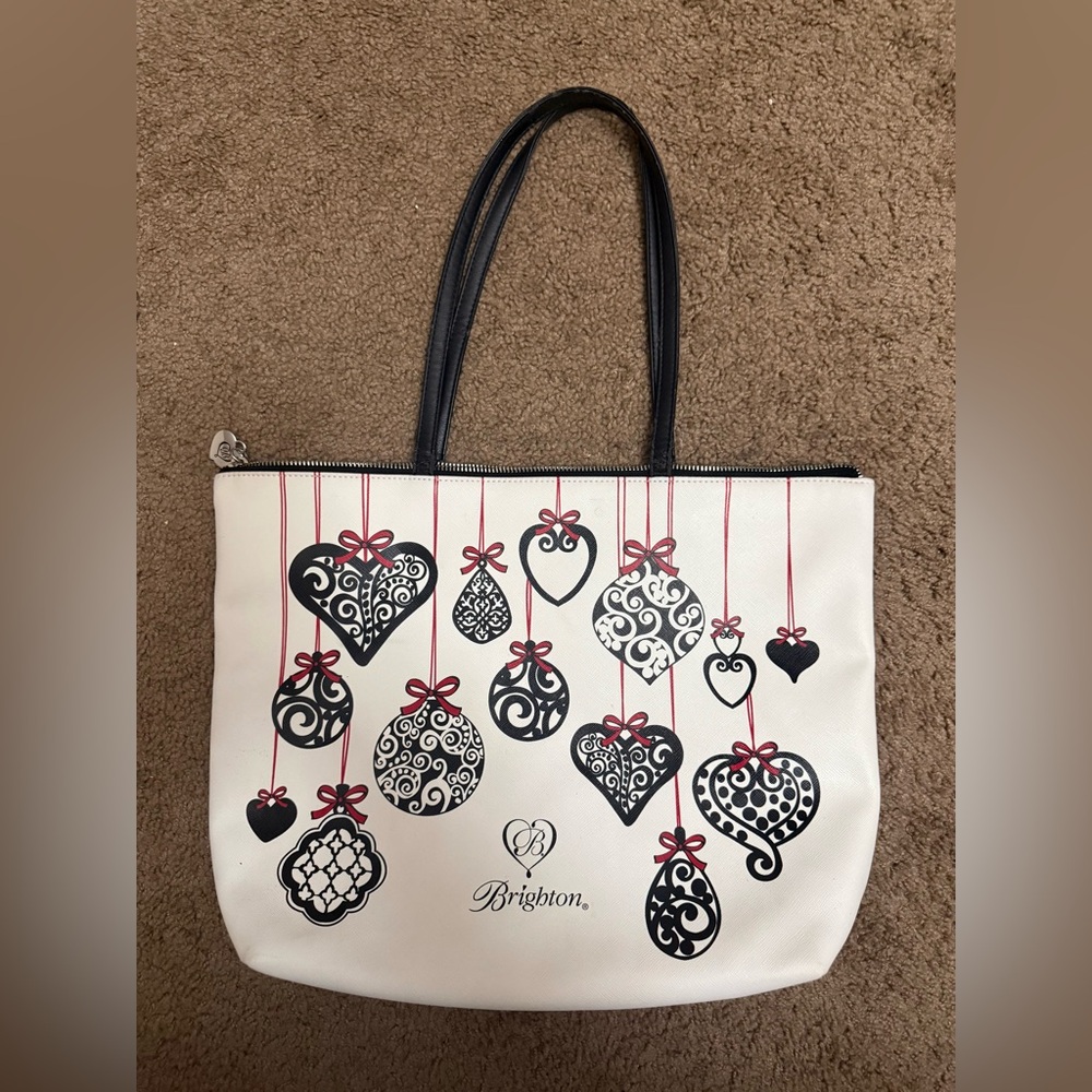 Brighton Holiday tote bag..White and Red Striped Zipper Pouch